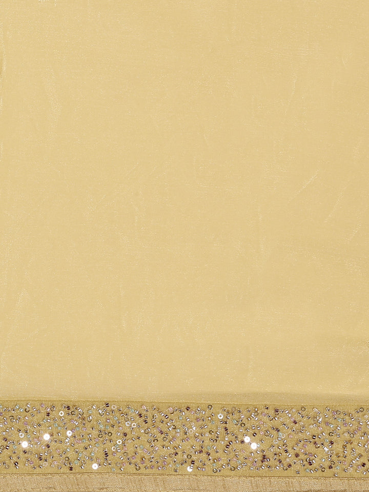 Lime Green Crepe Stone And Thread Embroidery Saree With Readymade Blouse