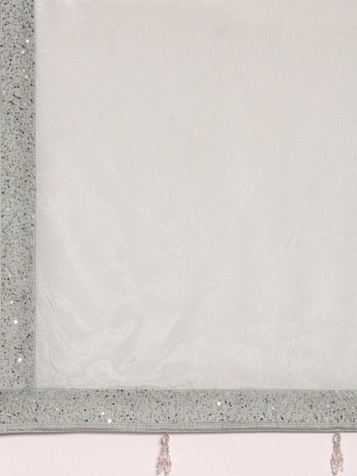 Sea Blue Crepe Stone And Thread Embroidery Saree With Readymade Blouse