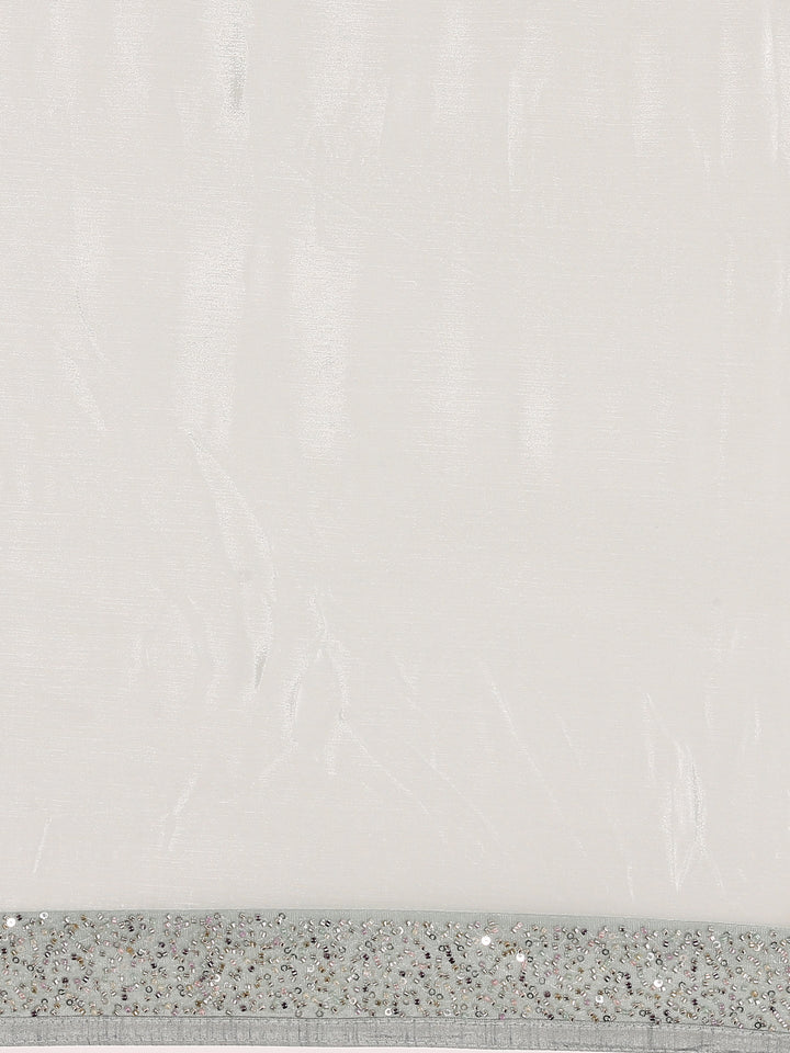 Sea Blue Crepe Stone And Thread Embroidery Saree With Readymade Blouse