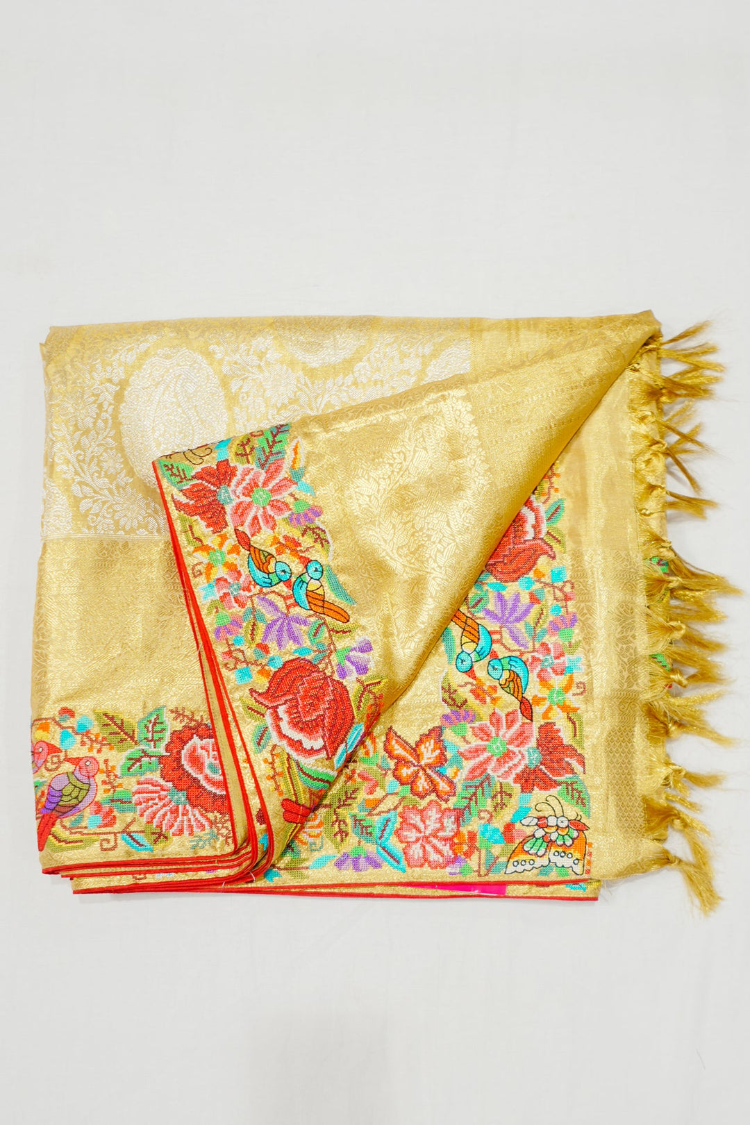 Neerus Gold tissue embroidered Kanchi saree - side view