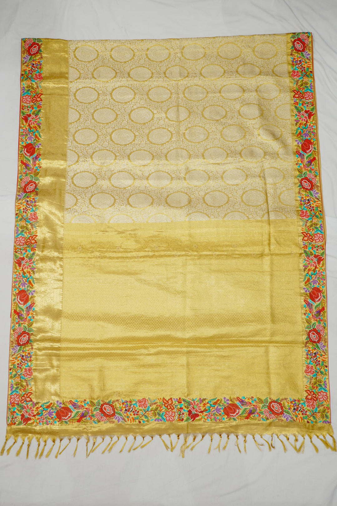 Neerus Gold tissue embroidered Kanchi saree - front view