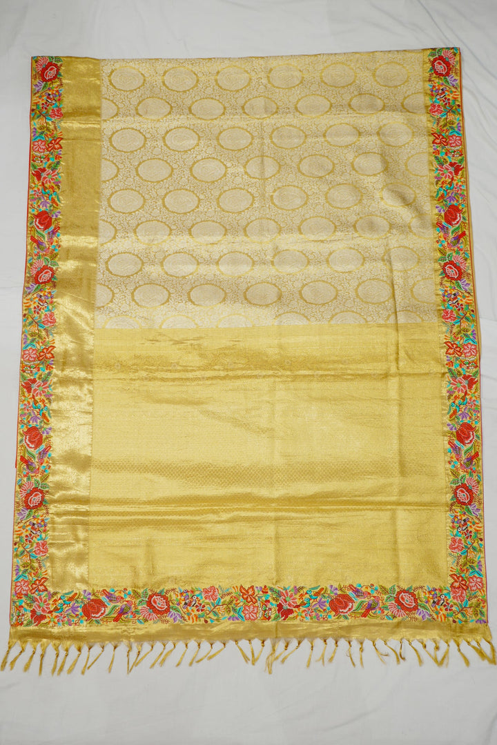 Neerus Gold tissue embroidered Kanchi saree - front view