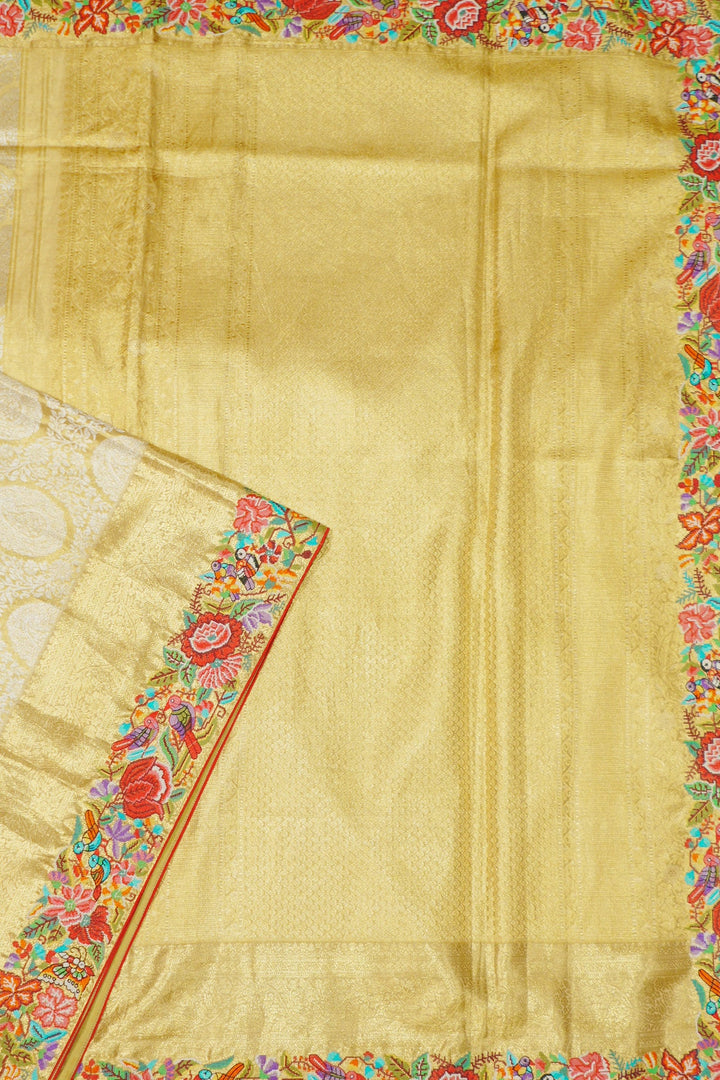 Gold Kanchi Tissue With Border Petite Point Embroidery Saree