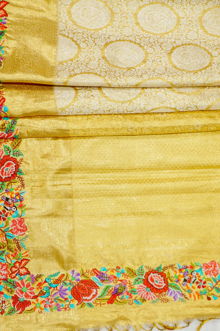 Neerus Gold tissue embroidered Kanchi saree - back view