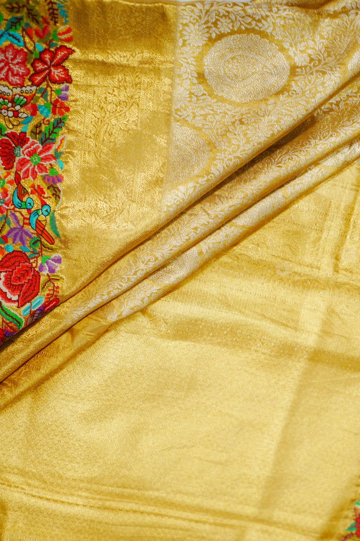 Gold Kanchi Tissue With Border Petite Point Embroidery Saree