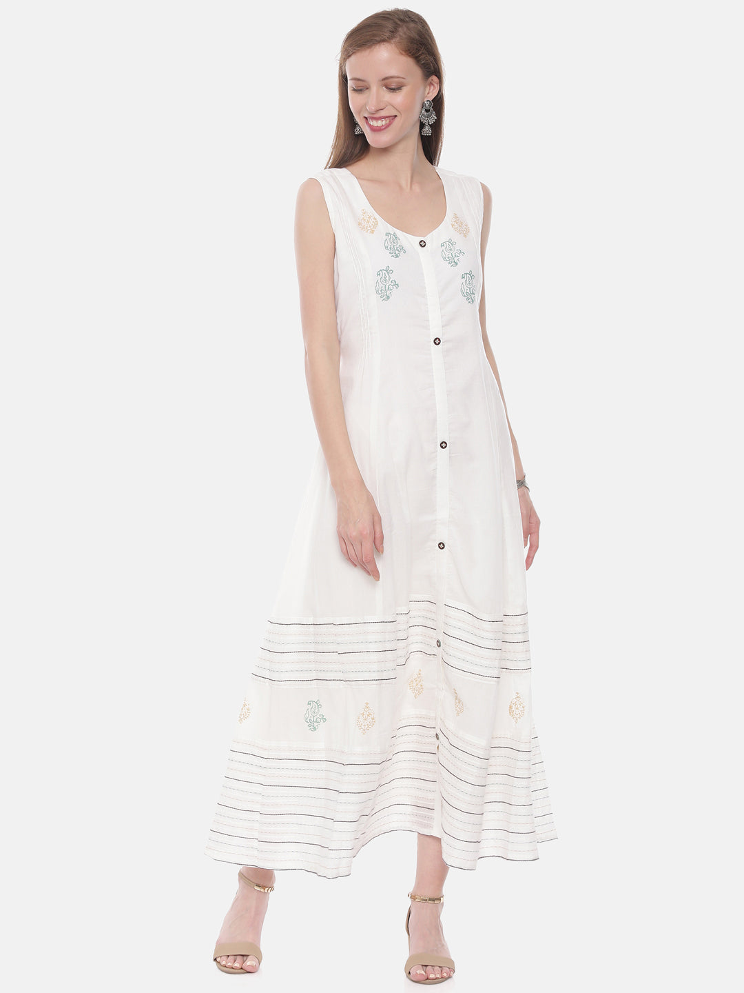 Neerus White embroidered anarkali kurti - detail view 3