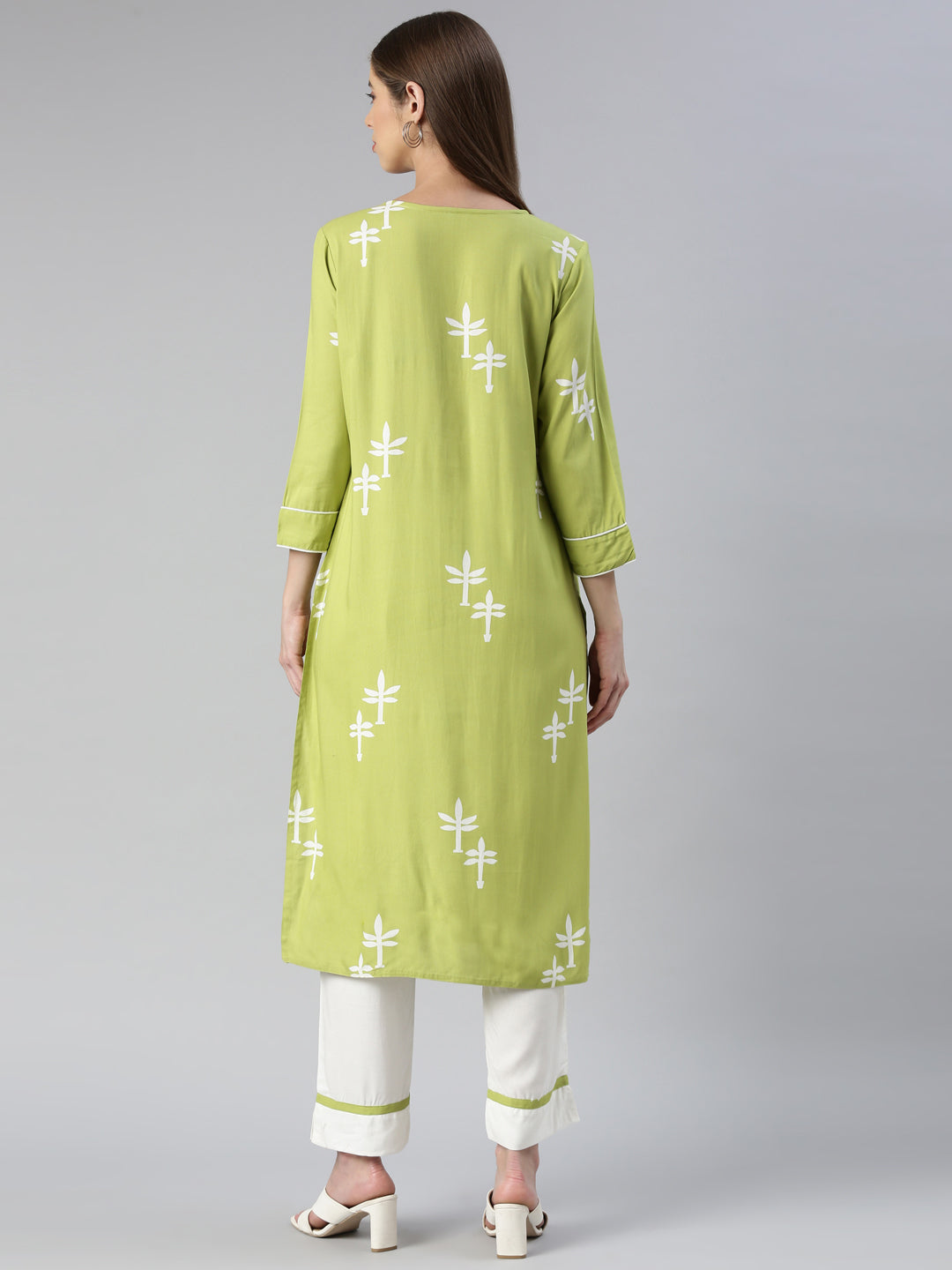 Neerus Green printed straight kurta set with trouser - side view
