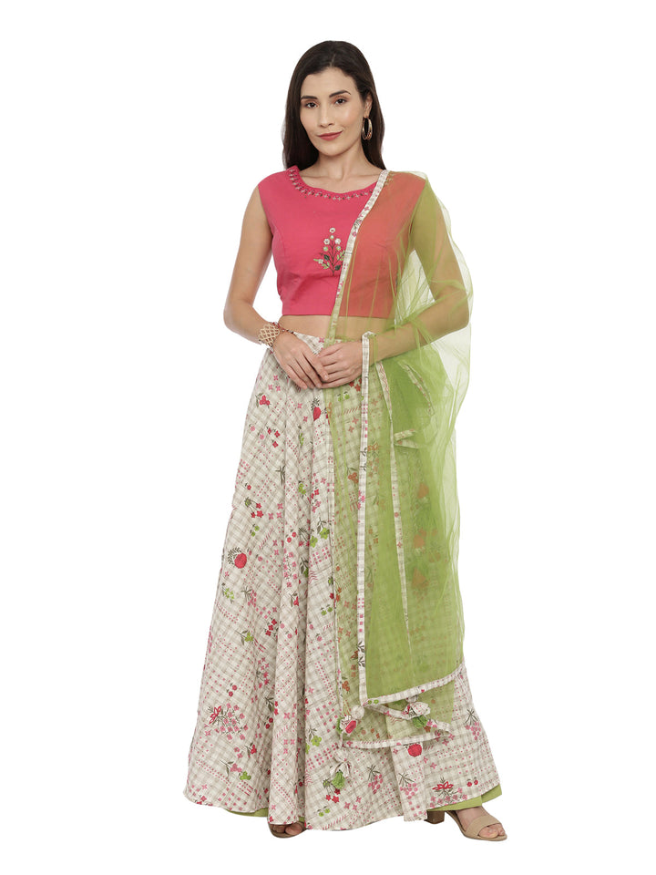Neerus Beige mirror work embroidered lehenga set - detail view 4