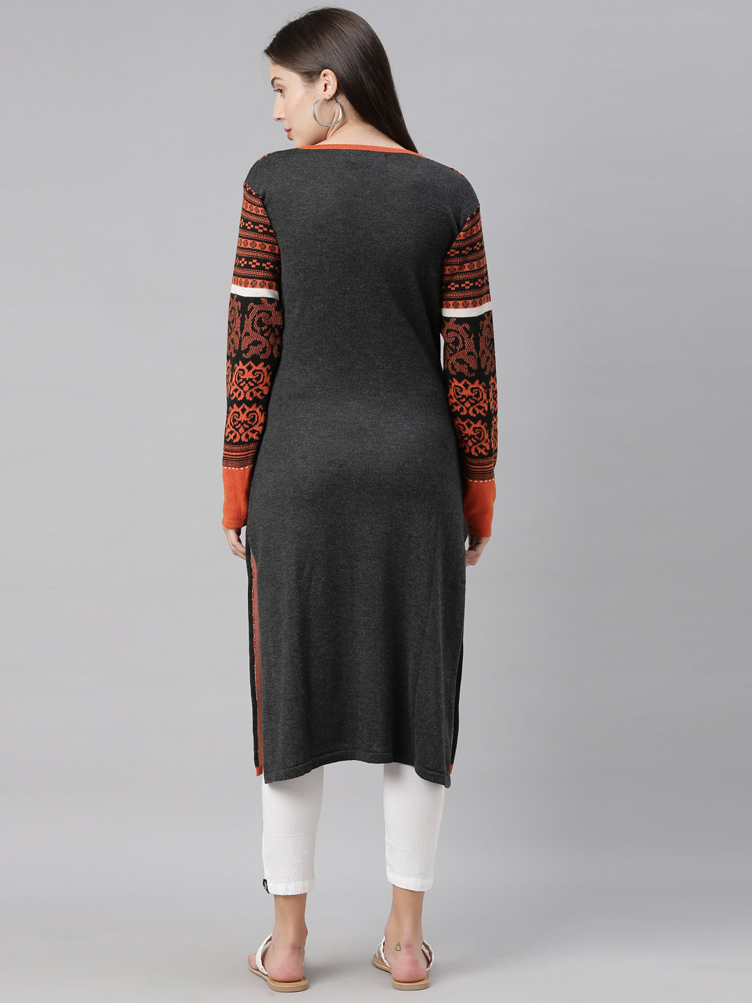 Neerus Black acrylic printed kurta ethnic motifs - side view
