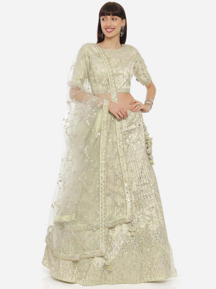 Neerus Green net embellished lehenga ghagra set - detail view 2