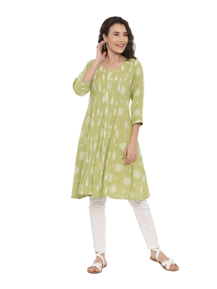 Neerus Green woven anarkali kurta - detail view 3