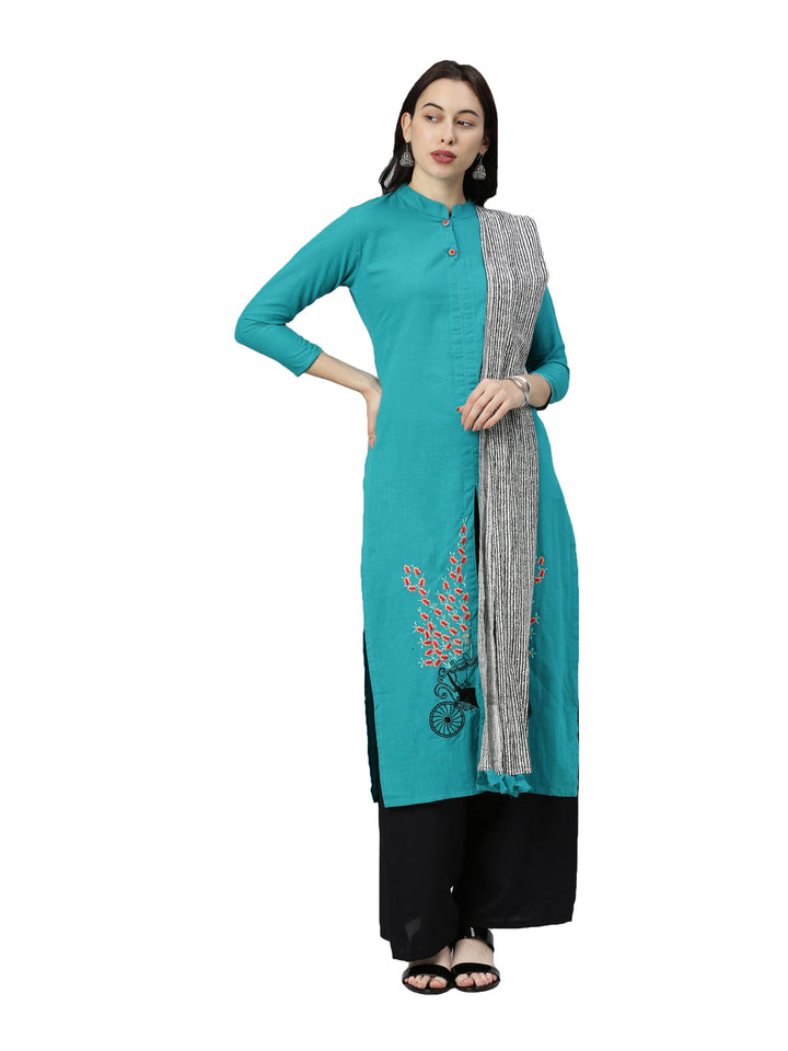 Neerus Green solid straight kurti for women - detail view 3