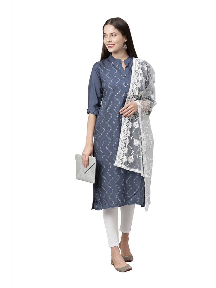 Neerus Blue rayon embellished kurti - detail view 3