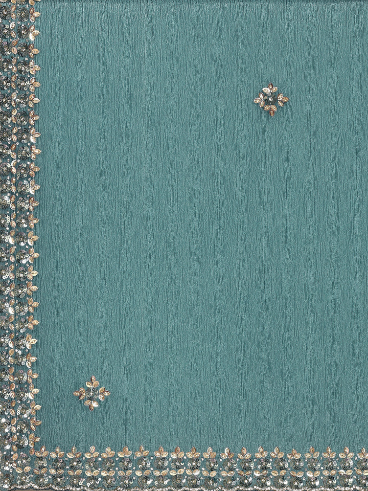 Neerus Green tissue embellished saree with heavy blouse - detail view 2