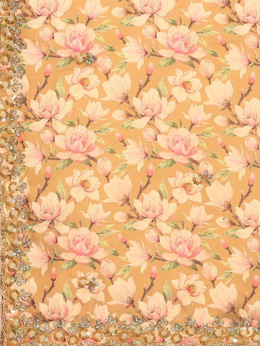 Neerus Yellow satin embellished saree with readymade blouse - detail view 2