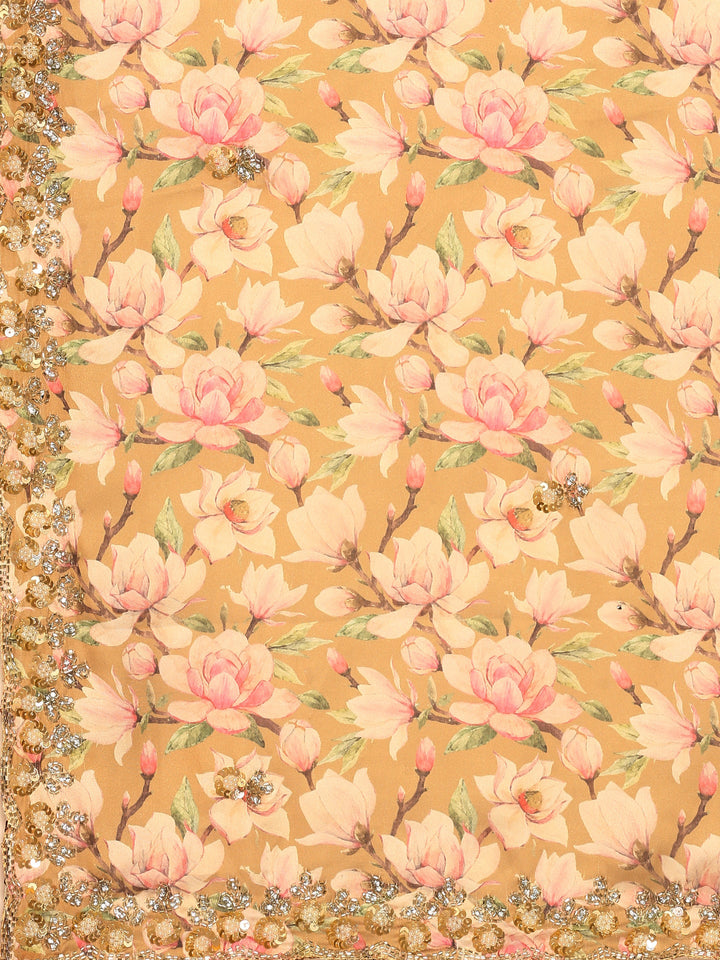 Neerus Yellow satin embellished saree with readymade blouse - detail view 2