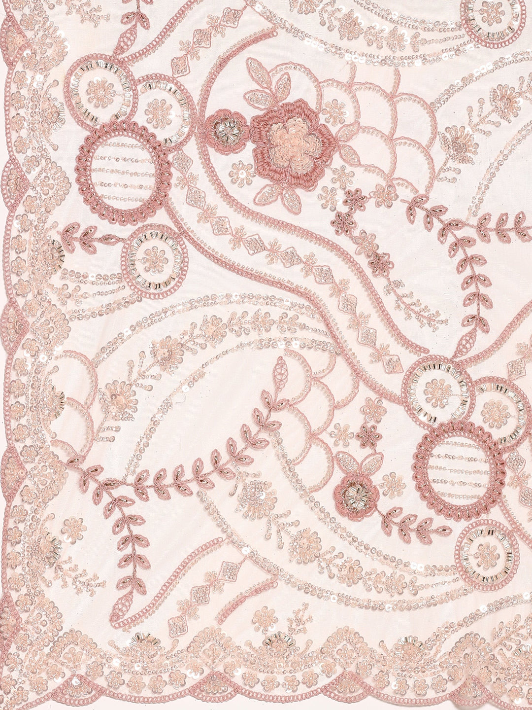 Neerus Orange net hand embroidered saree with pearl sequins - detail view 2