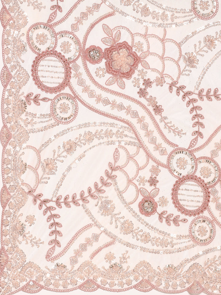 Neerus Orange net hand embroidered saree with pearl sequins - detail view 2