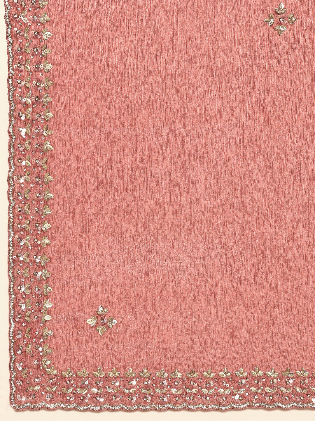 Neerus Pink tissue embellished saree with sequins and pearls - detail view 2