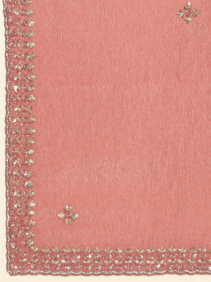 Neerus Pink tissue embellished saree with sequins and pearls - detail view 2