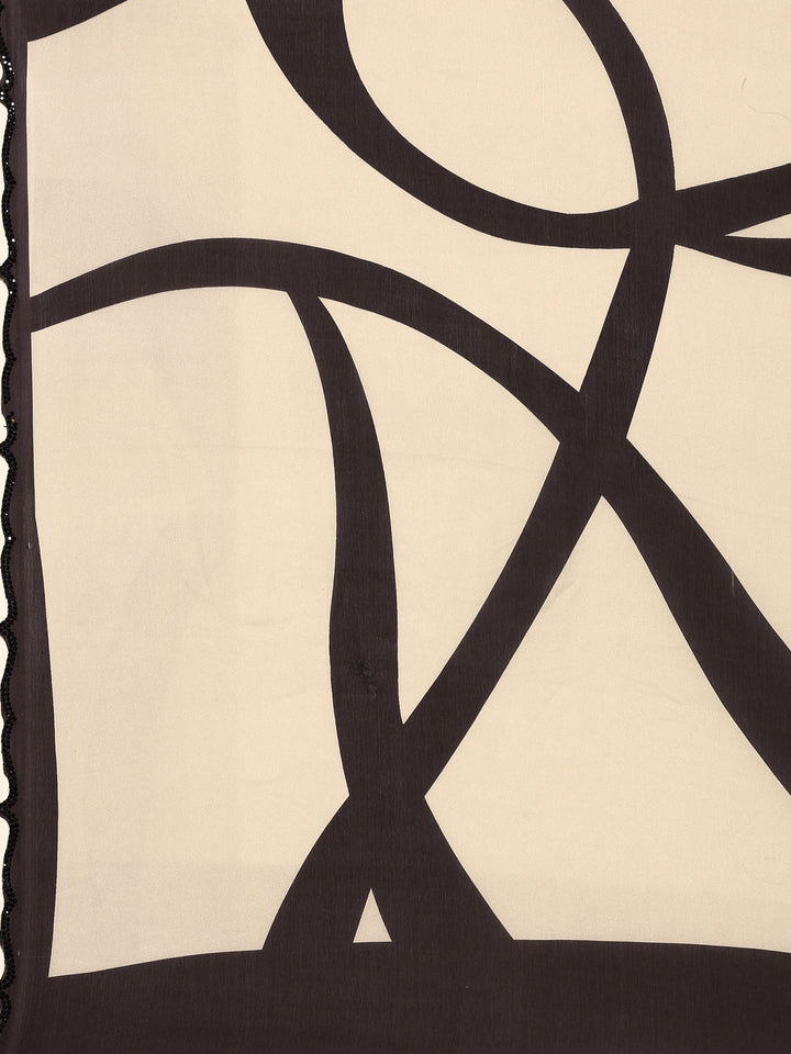 Neerus Black satin embellished saree printed - detail view 2