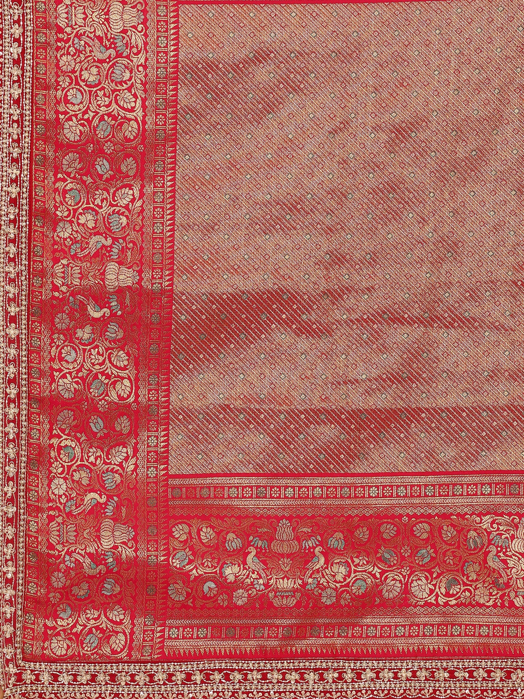 Neerus Gold Banarasi hand embroidered saree with meenakari jaal border - detail view 2