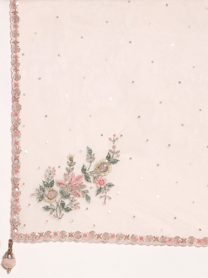 Peach Organza saree Resham & cut Dana heavy embroidery with ready made blouse