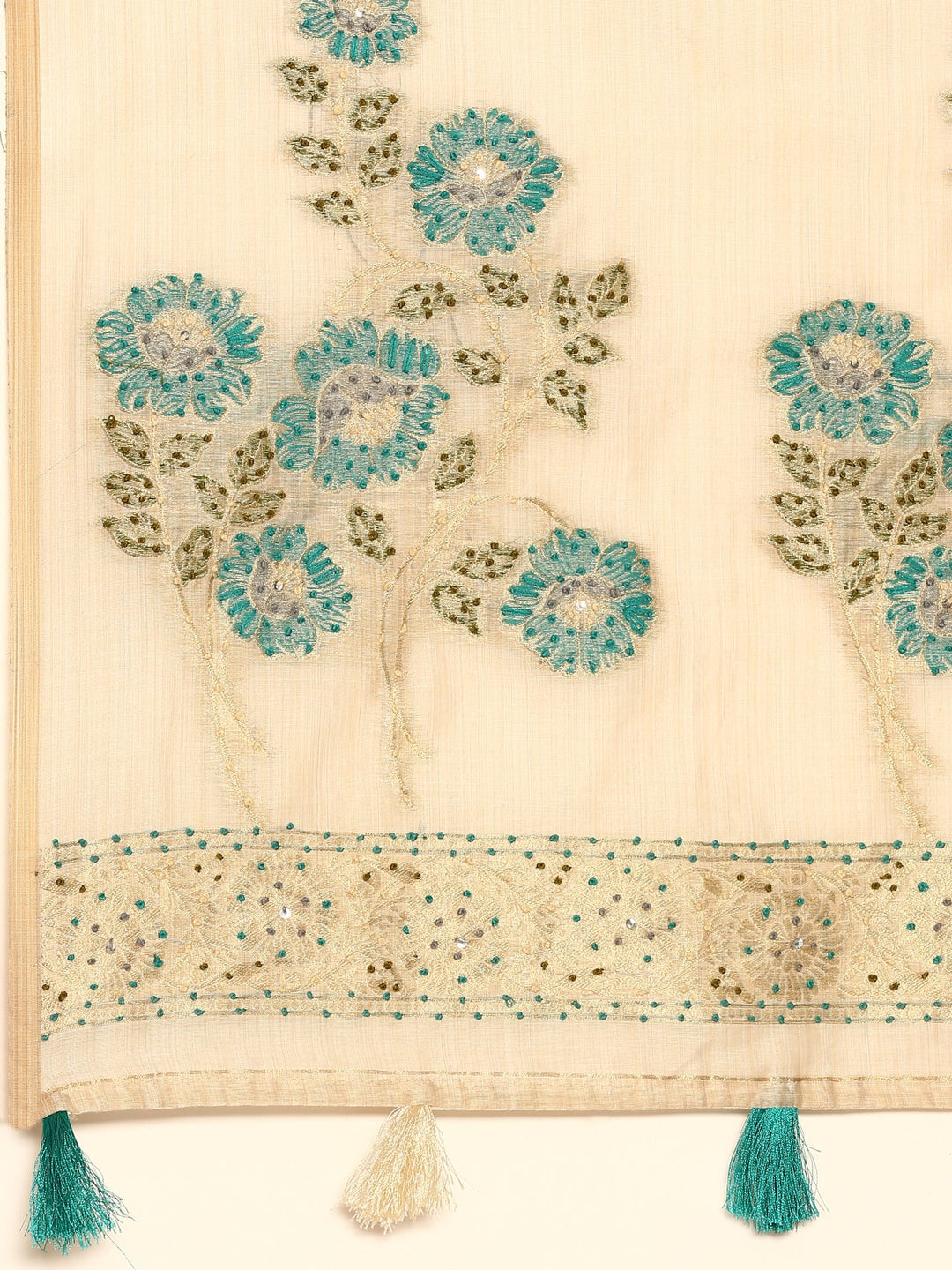 Neerus Beige Chanderi embellished saree - detail view 3