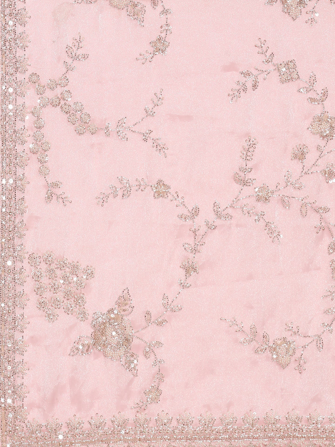 Neerus Pink satin hand embroidered saree - detail view 2