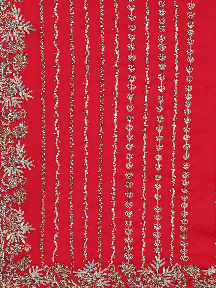 Neerus Red embellished Swarovski Cut Dana saree - detail view 3
