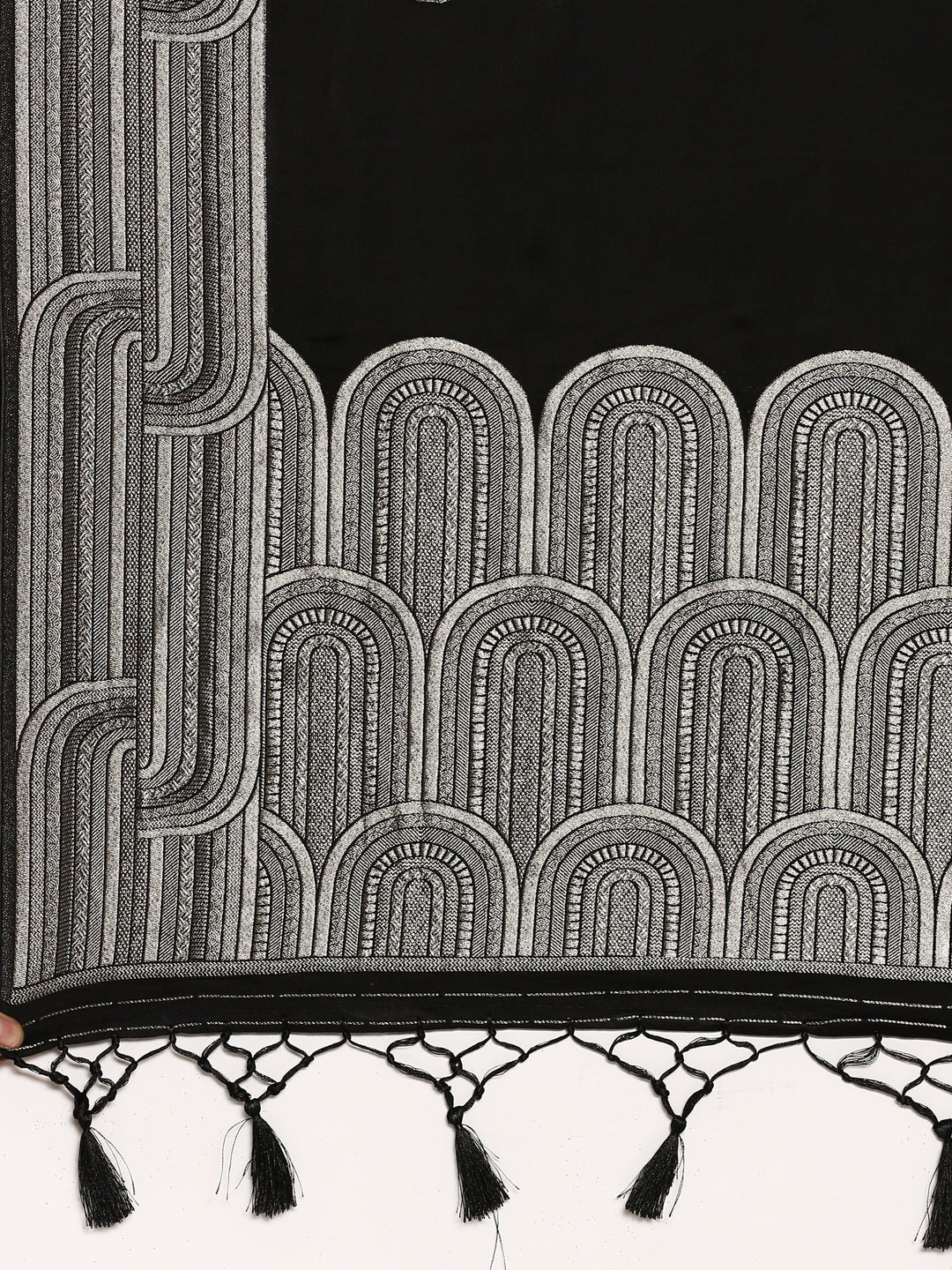 Neerus Black Banarasi woven saree with silver zari motifs - detail view 3