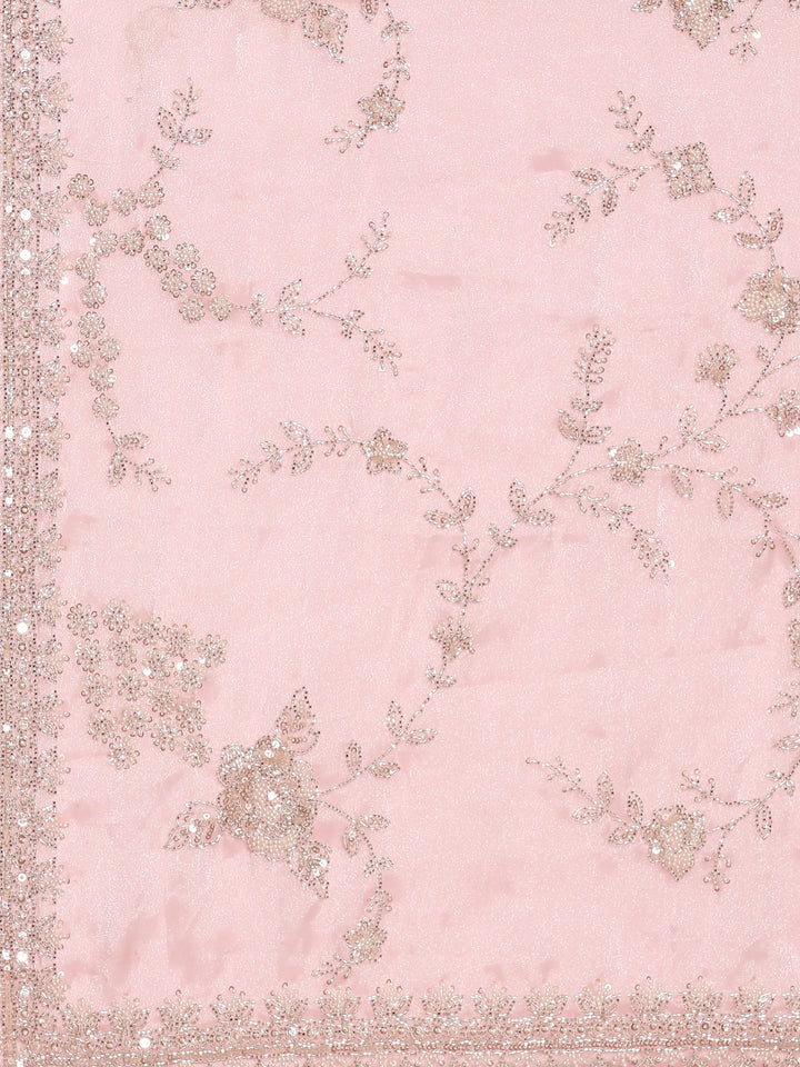 Baby pink satin saree with zardozi hand work