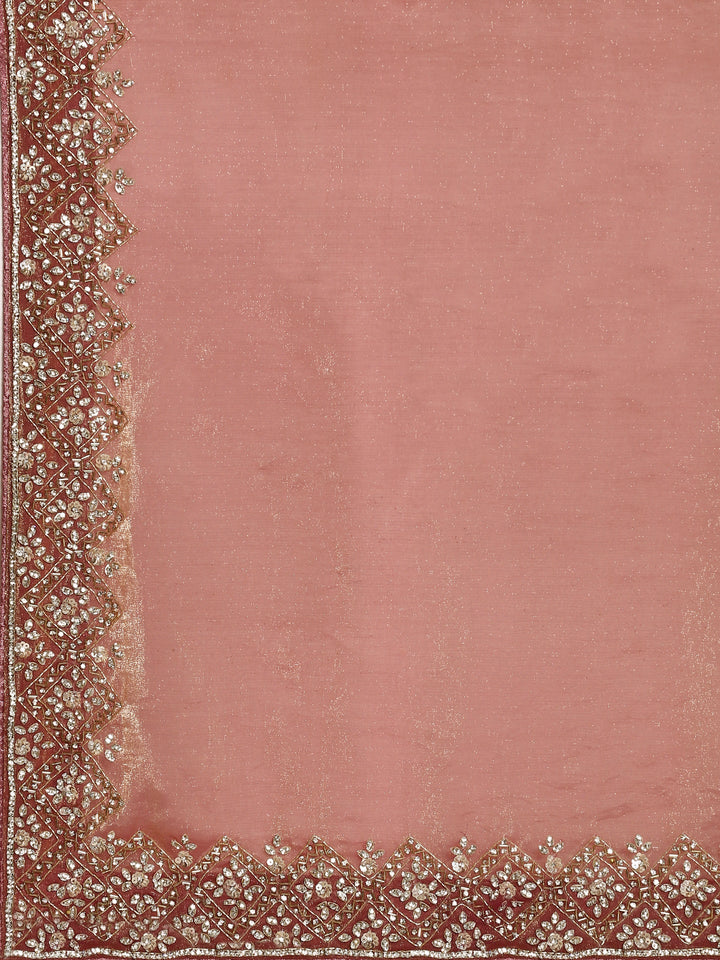 Onion pink tissue saree with Swarovski & cut Dana embroidery & ready made blouse