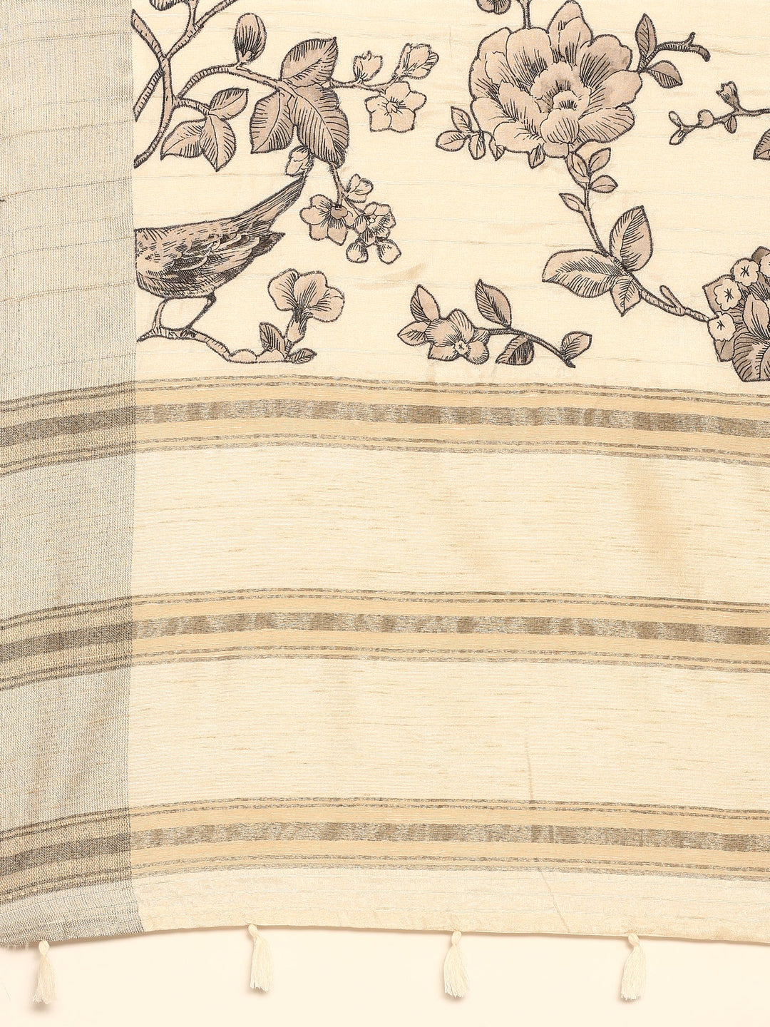 Neerus White raw silk printed floral saree - detail view 3