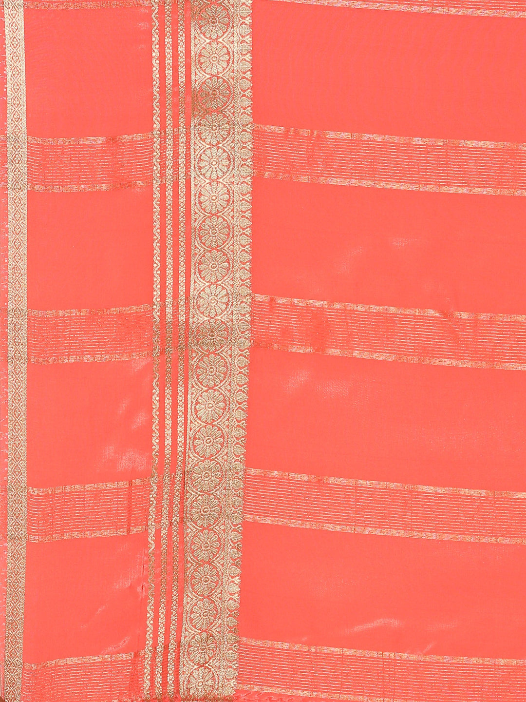 Neerus Pink crepe woven saree with zari border - detail view 2