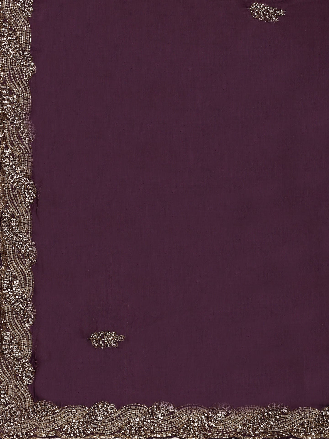 Neerus Maroon satin hand embroidered saree - detail view 3