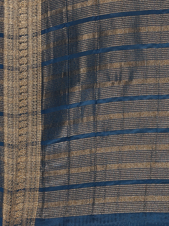 Neerus Blue Crepe Woven Saree with Zari Jaal Border - detail view 3
