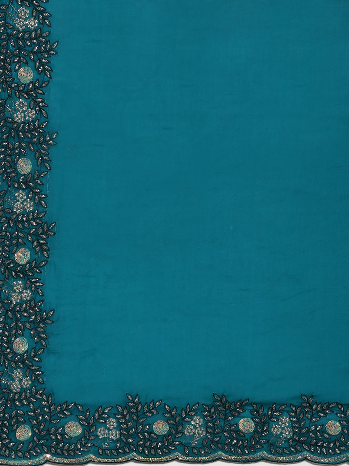 Peacock green jimmy saree with hand embroidery