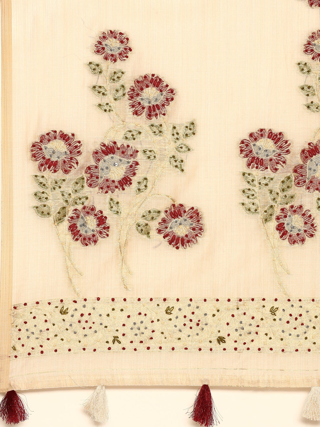 Neerus Beige Chanderi embellished saree - detail view 3