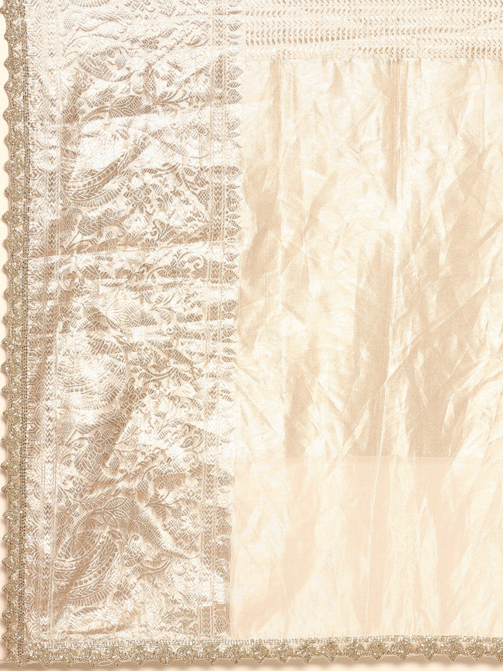 Neerus Grey tissue woven saree with green contrast blouse - detail view 2