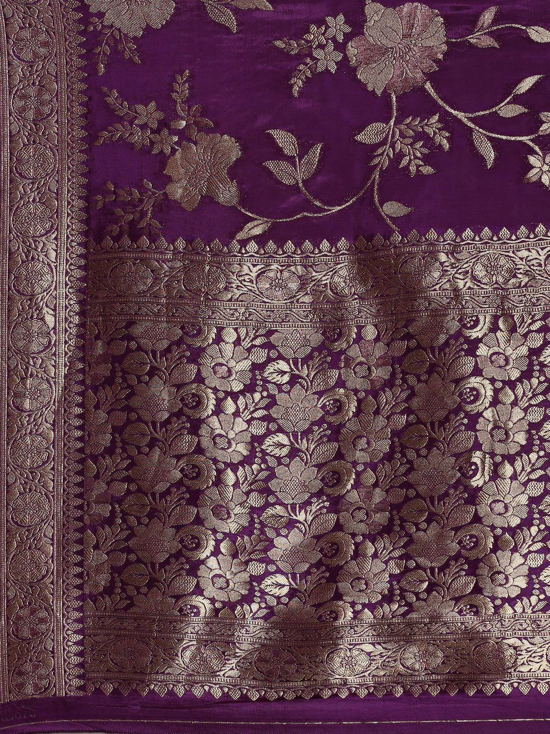 Neerus Maroon Banarasi woven saree with gold motifs - detail view 3