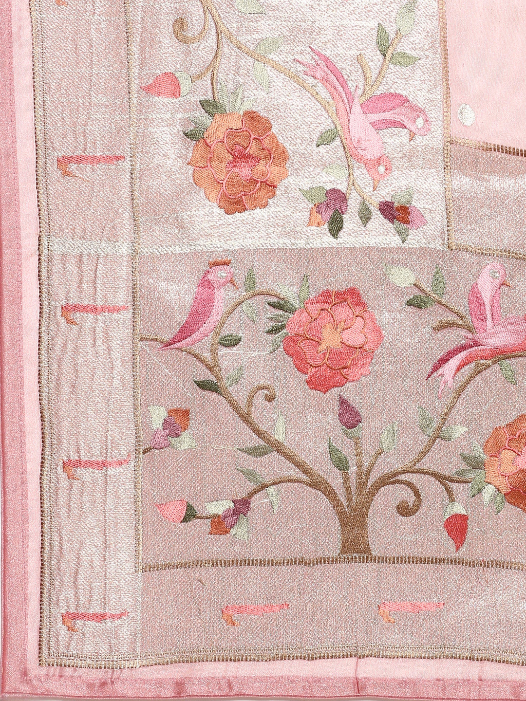 Neerus Pink Banarasi woven saree with Meena border - detail view 3