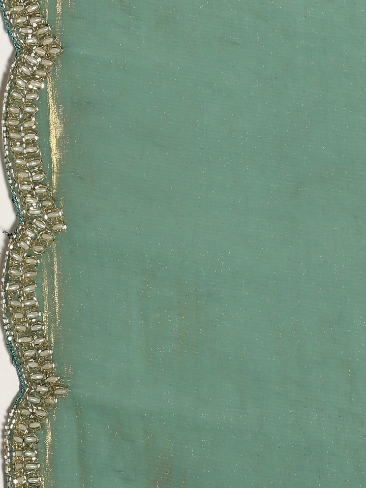 Neerus Green tissue hand embroidered saree - detail view 2