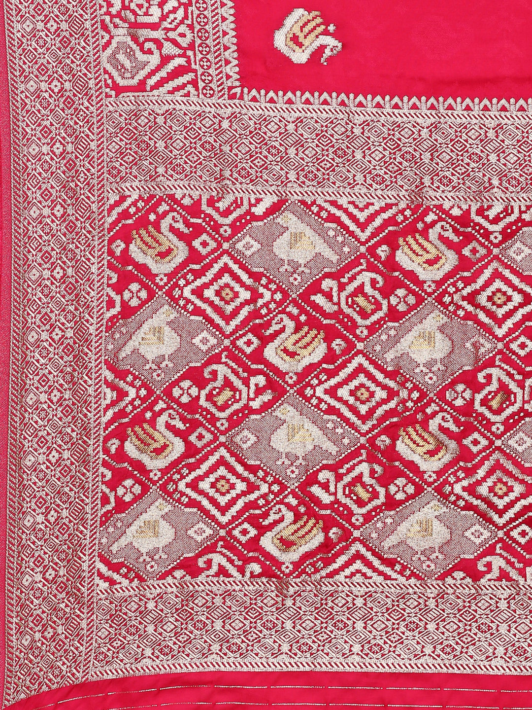 Neerus Pink Banarasi woven saree with silver motifs - detail view 3