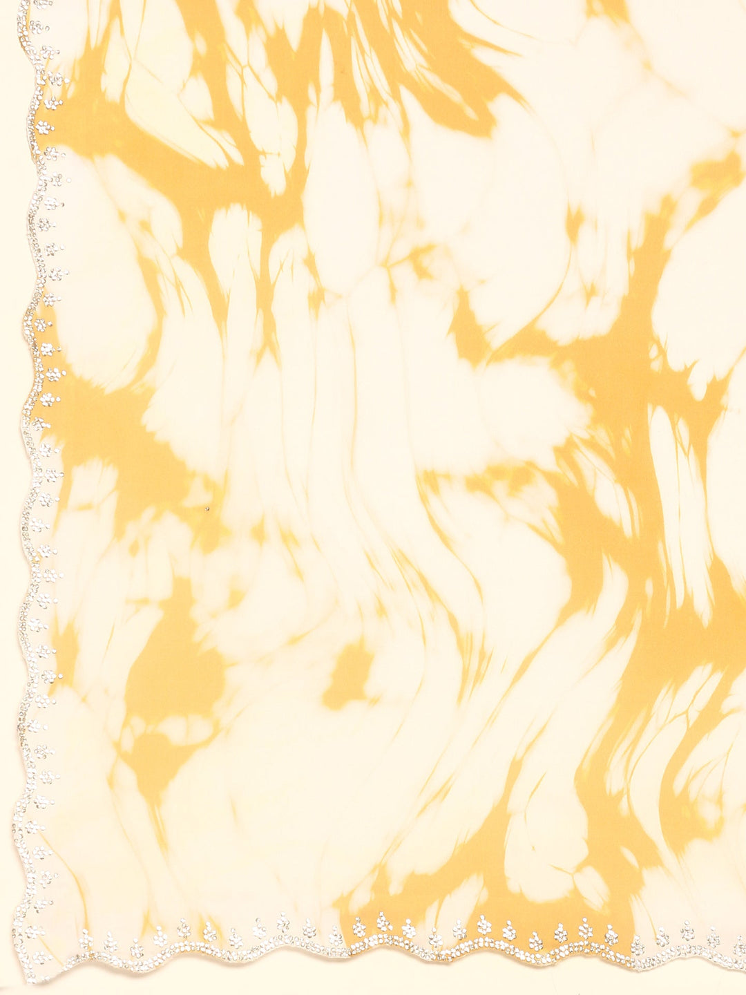 Neerus Yellow satin embellished printed saree - detail view 2