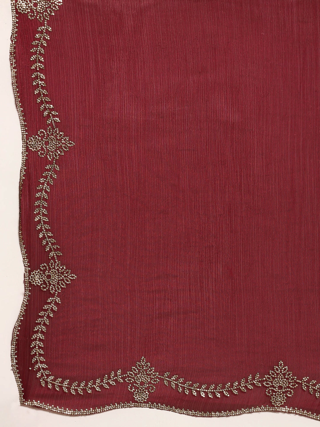 Neerus Maroon tissue hand embroidered saree - detail view 3
