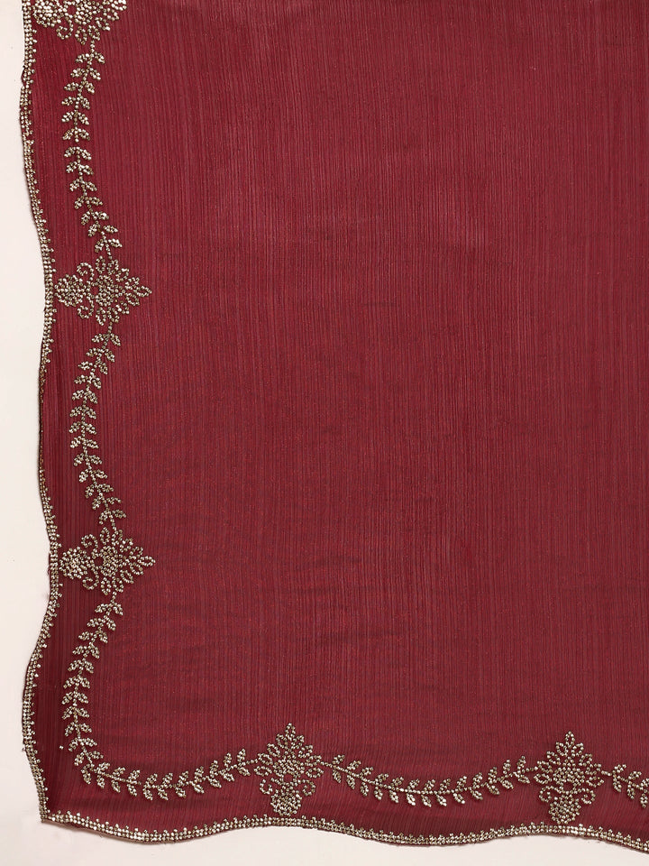 Neerus Maroon tissue hand embroidered saree - detail view 3
