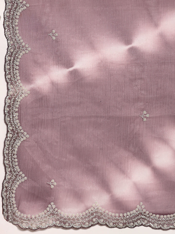 Neerus Pink organza hand embroidered saree - detail view 2