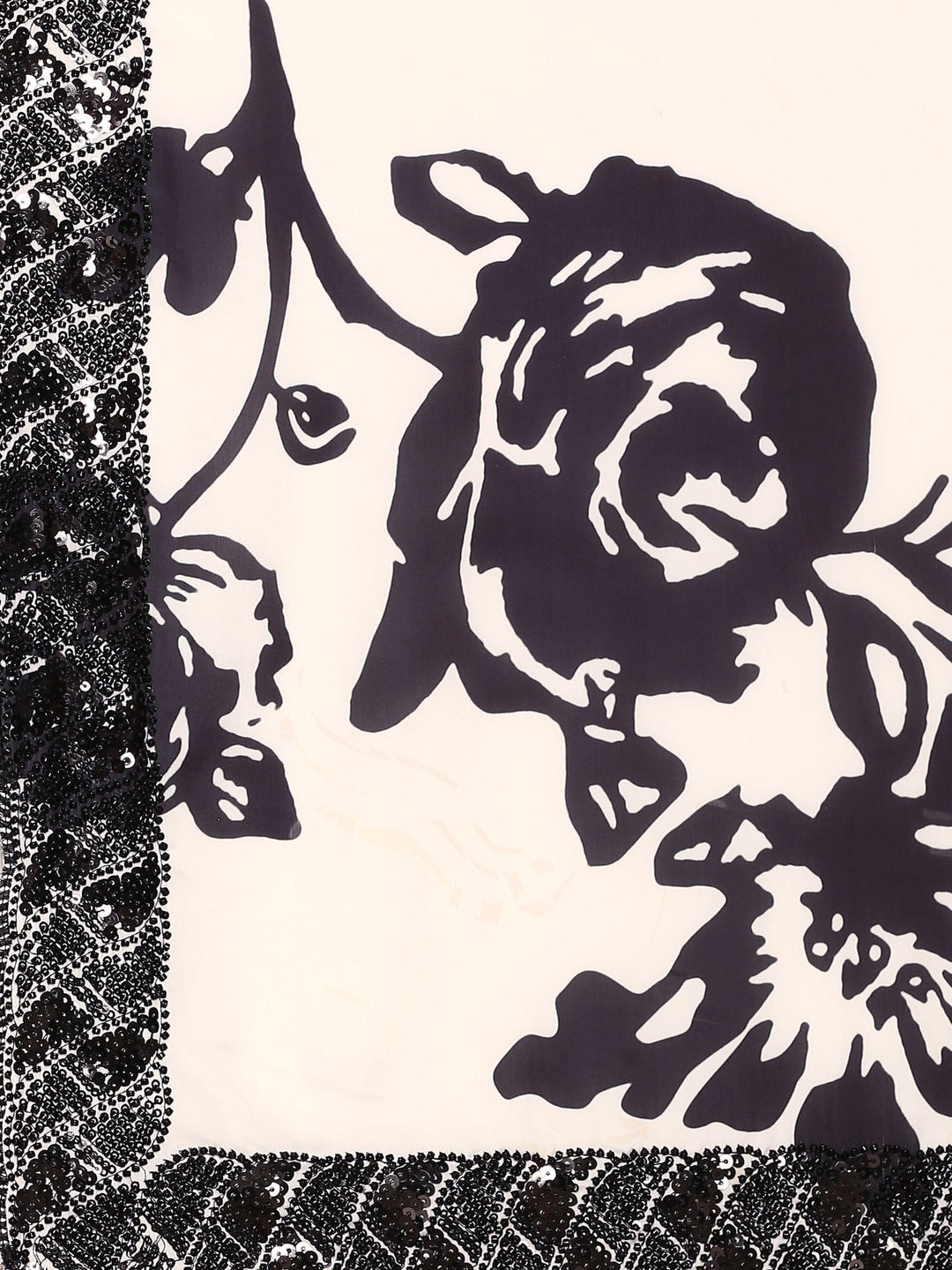Neerus Black satin hand embroidered printed saree - detail view 2