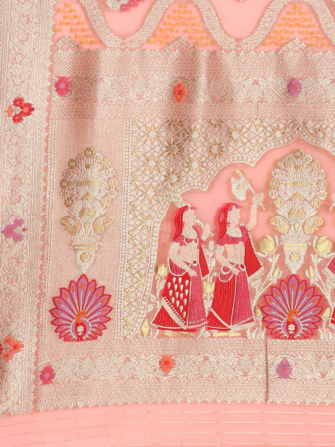 Neerus Pink Banarasi woven saree - detail view 3